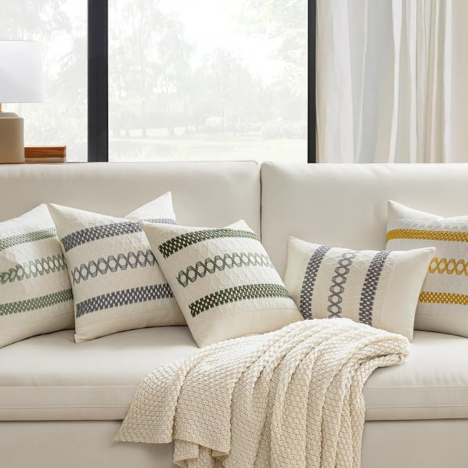MIULEE Set of 2 Gray Boho Decorative Pillow Covers 20x20 Inch | Farmhouse Couch - Image 2