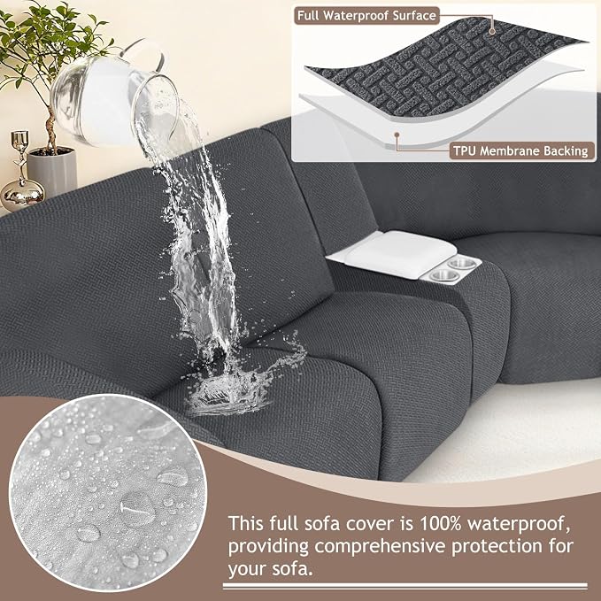 ALIECOM 100% Waterproof Recliner Sectional Couch Covers L Shape Stretch Corner - Image 4