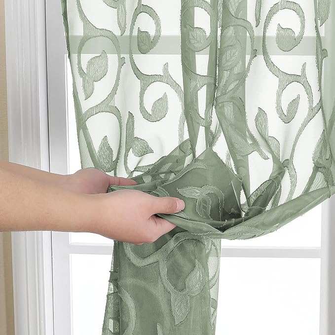 Furman Sheer Curtains 45 Inch Length 2 Panels Set, Elegant Geometric Jacquard - Image 5