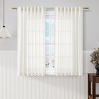 Beige White Kitchen Cafe Sheer Curtains 54 Inch Long 2 Panel Back Tab Linen by Nanspring
