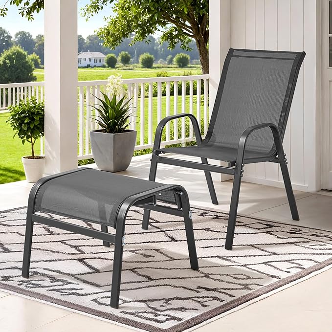ONBRILL Outdoor Ottoman Set of 2, All Weather Outdoor Foot Stool - Image 2