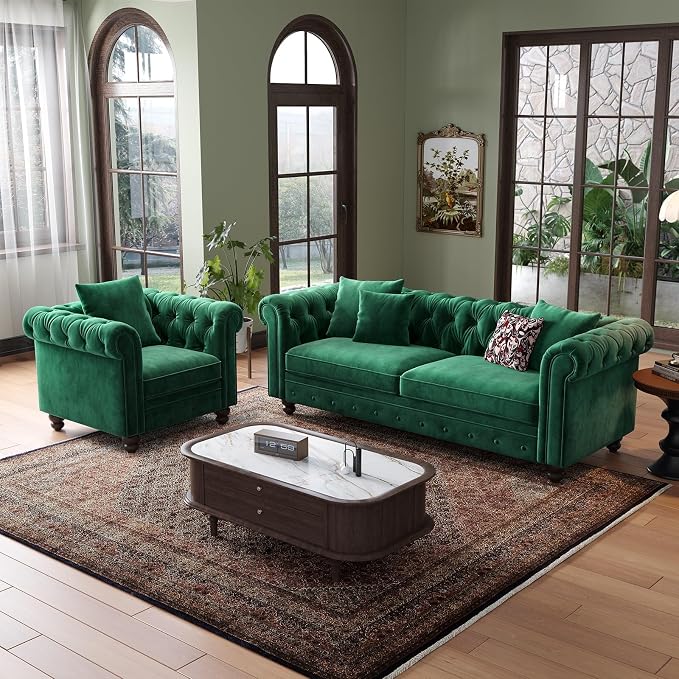ONBRILL 82 Inch Chesterfield Sofa, 23 Inch Deep Seat Velvet Couch - Image 6