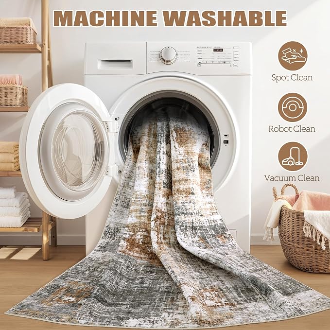 DMOYEST Washable Runner Rug for Hallway: 2x6 Neutral Modern Abstract Low Pile - Image 8