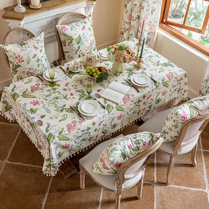 VClife Vintage Floral Butterfly Pattern Tablecloth, Linen Textured Rectangle - Image 7