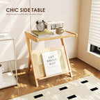 Bamworld Rattan Side Table Boho Night Stand Glass Bedside Small End Tables - Image 6