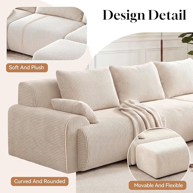 GRUSIGN 118'' Sectional Boneless Oversize Modular Couches, Curved Cloud - Image 6