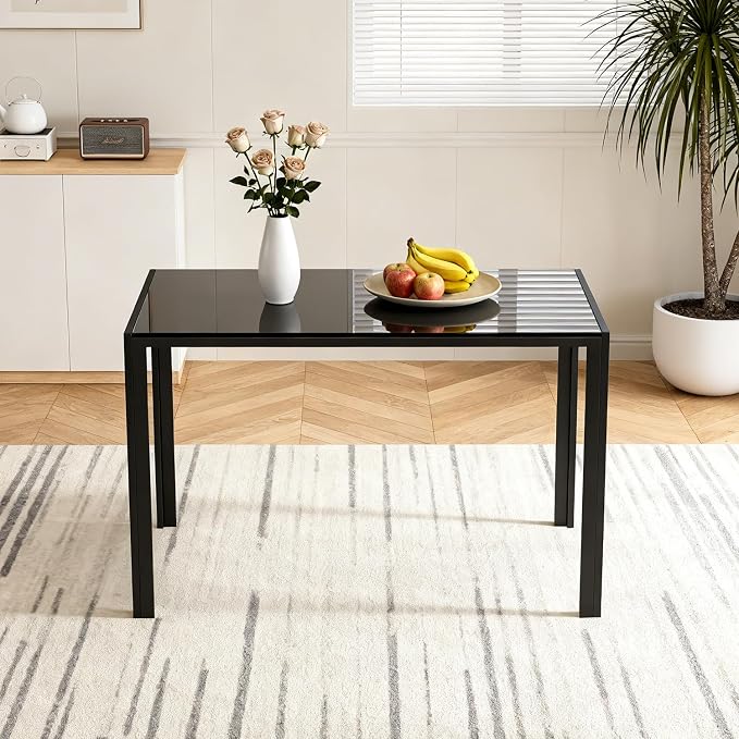 FDW | Dining Table for 4-6 People | Black | 47 Inch Rectangular Glass Kitchen - Image 7