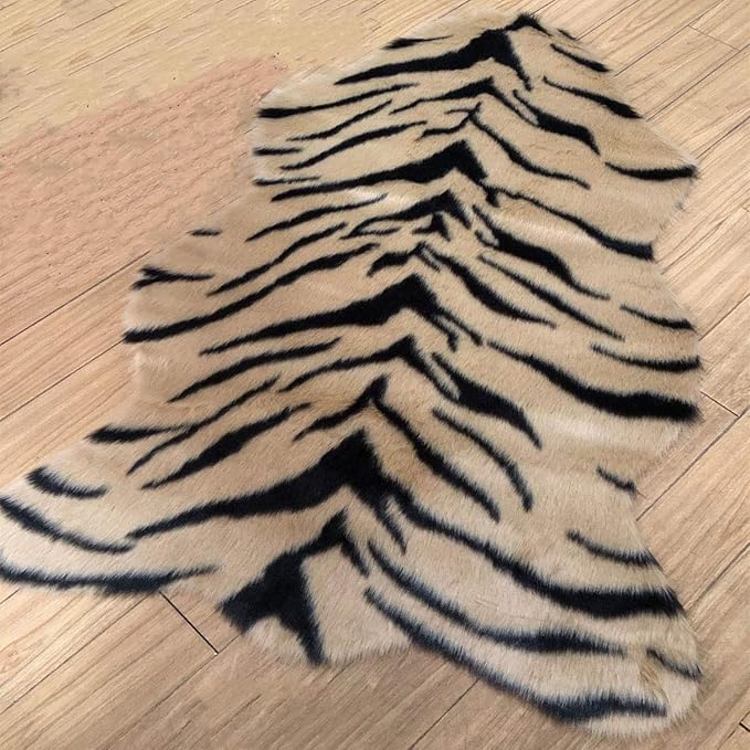 Tiger Print Rug, Faux Cowhide Area Rug Animal Printed Carpet Skin Fur Luxury - Image 8