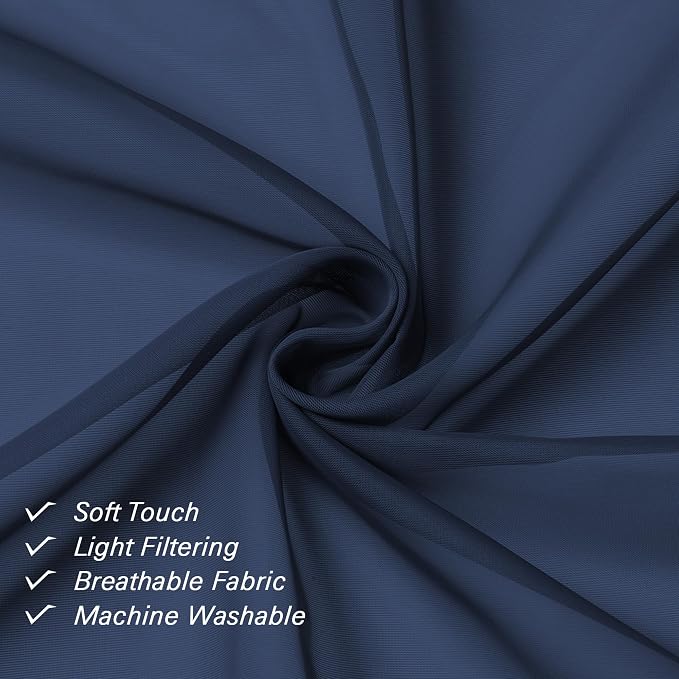 Navy Blue Window Valance 14 Inches Long 2 PCS, Solid Voile Blue Curtains Dual - Image 2