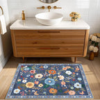 RELEANY Floral Washable 2x3 Area Rugs Doormat Blue/Grey | Flower Carpet Print - Image 2