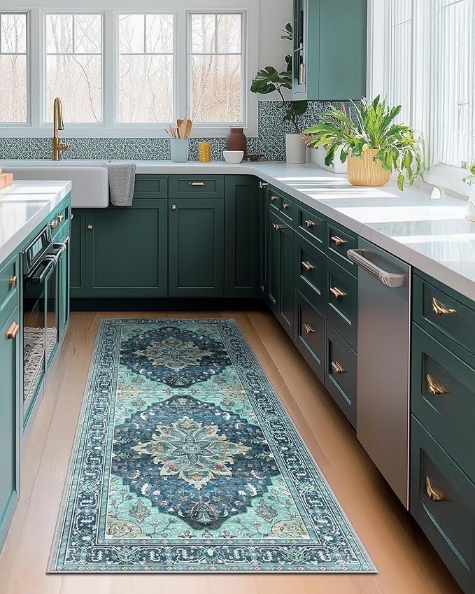 RELEANY Washable Area Rug, Runner 2'x6', Teal | Non-Slip, Water Repellent - Image 8
