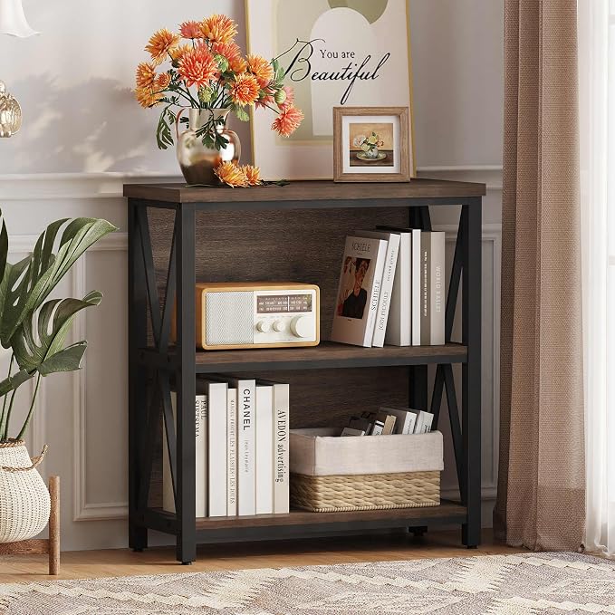FATORRI Small Bookshelf, Rustic Book Shelf - Image 6