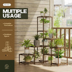 Bamworld Plant Stand Indoor Corner Plant Shelf Wood Plant Holder 13 Pots - Image 2