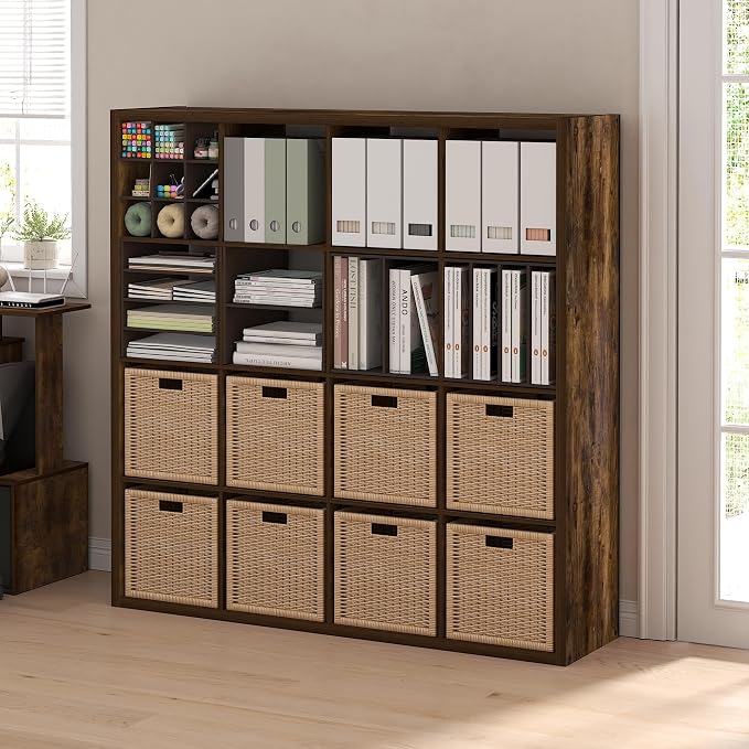 Furinno Cubicle Book Shelf, 16-Cube Bookshelf, Extra Thick Frame Reversible - Image 2