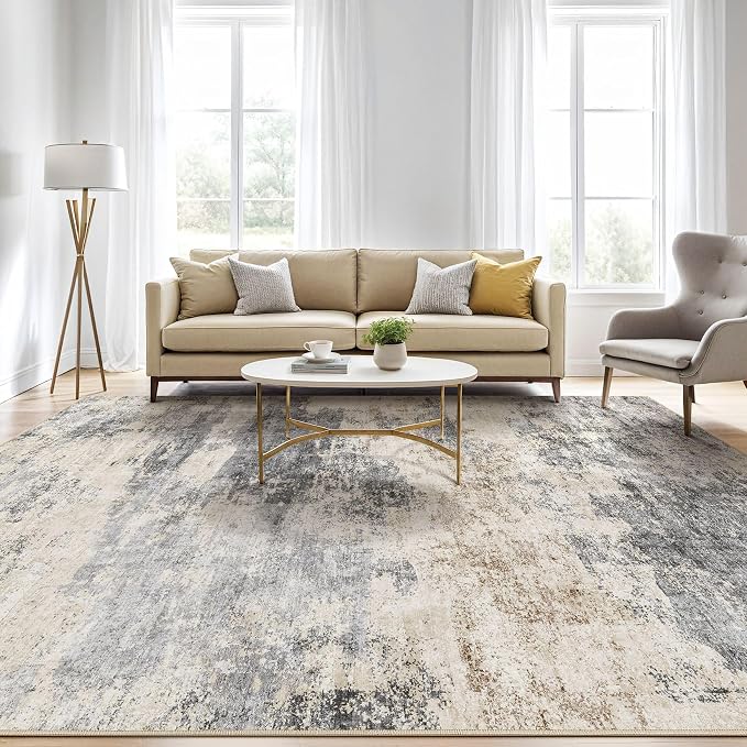 LOONGRUG 4x6 Area Rug Machine Washable Neutral Modern Rugs Grey Brown | - Image 5