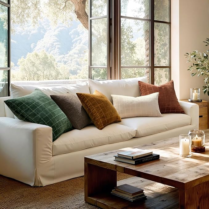 MIULEE Decorative Chenille Check Throw Pillow Covers Vintage Plaid Couch - Image 5