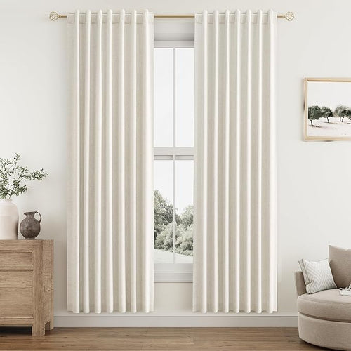 100% Blackout Linen Curtains for Bedroom 78 Inches Long Natural Cream Black Out by Guken