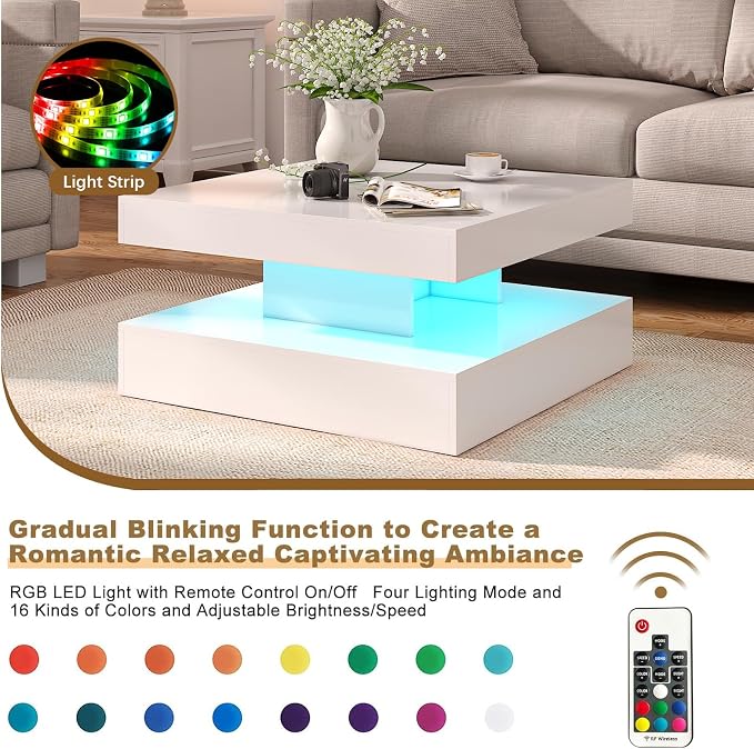 HedoAjim White LED Coffee Table - Image 3