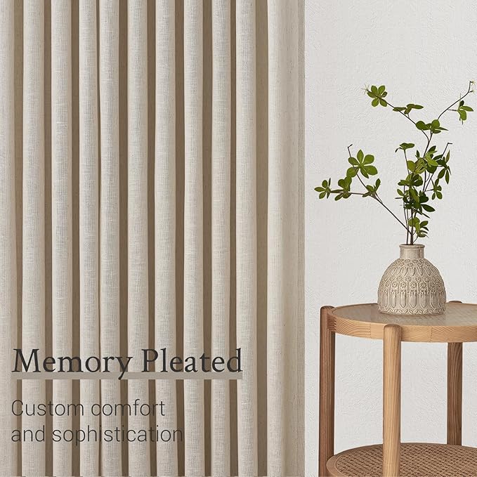 Topfinel Pinch Pleated Curtains 86 Inches Long 2 Panels Set, Oatmeal Semi Sheer - Image 4