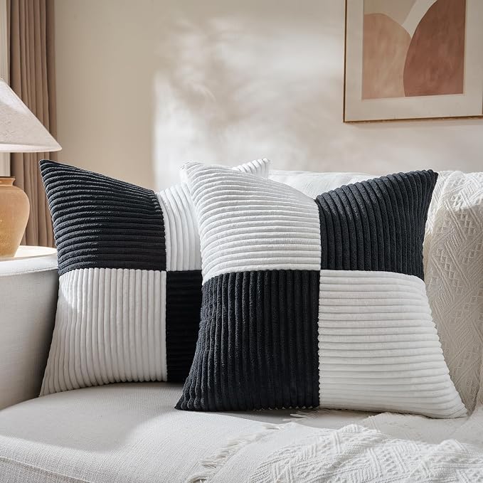 Fancy Homi Set of 2 Black White Big Decorative Throw Pillow Covers 24x24 Inch by Fancy+Homi