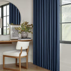 Navy Blue Pinch Pleated Full Blackout Linen 80 Inch Window Curtains | Room - Image 8