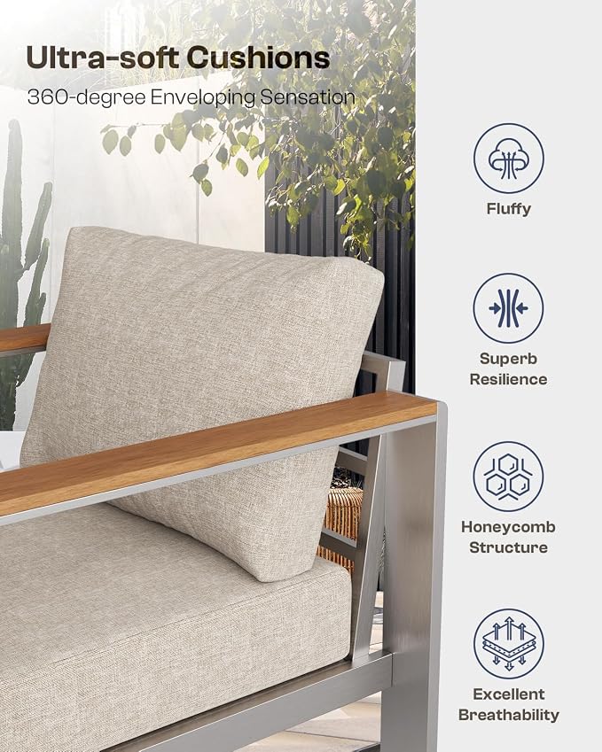 Aluminum Outdoor Patio Furniture Armchair, All-Weather Outdoor Patio Sofa - Image 6