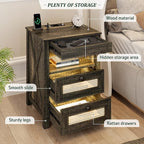 Night Stand Set 2 with Gun Drawer, Bedside Table with Charging Station - Image 6