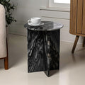 JONATHAN Y Javier Solid Black/Gray Marble End Table, 17.75" Round Modern Accent by JONATHANY