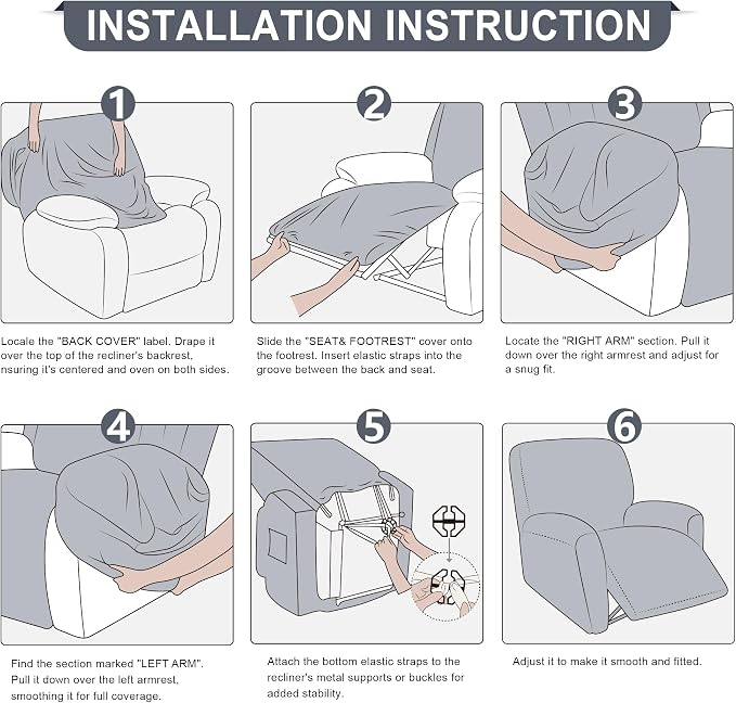 ANARACHON Leather Look Recliner Chair Covers, 4-Pieces Stretch Recliner Cover - Image 7