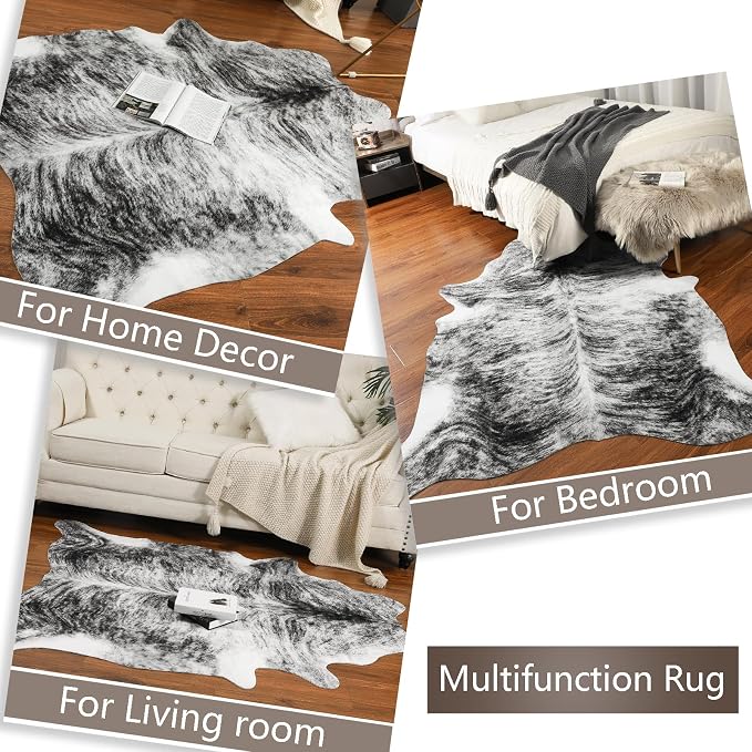 Western Faux Cowhide Rug, Animal Cow Hide Rug, 3.6 x 2.3 Ft Black | Premium - Image 7