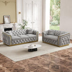 2 Piece Velvet Chesterfield Sofa Luxury Tufted Sofa Black and Gold Couch Set - Image 3