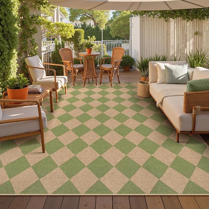 Lahome Checkered Easy Jute Living Room Rug, 8x10 Outdoor Rugs Washable | - Image 7