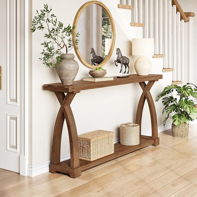 Solid Wood Console Table for Entryway, 63-Inch Narrow Farmhouse Couch Table - Image 4