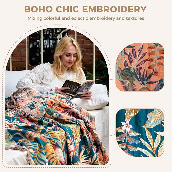 LUTBM Boho Throw Blanket for Bed Cotton Summer Blankets Bedroom Living Room - Image 3