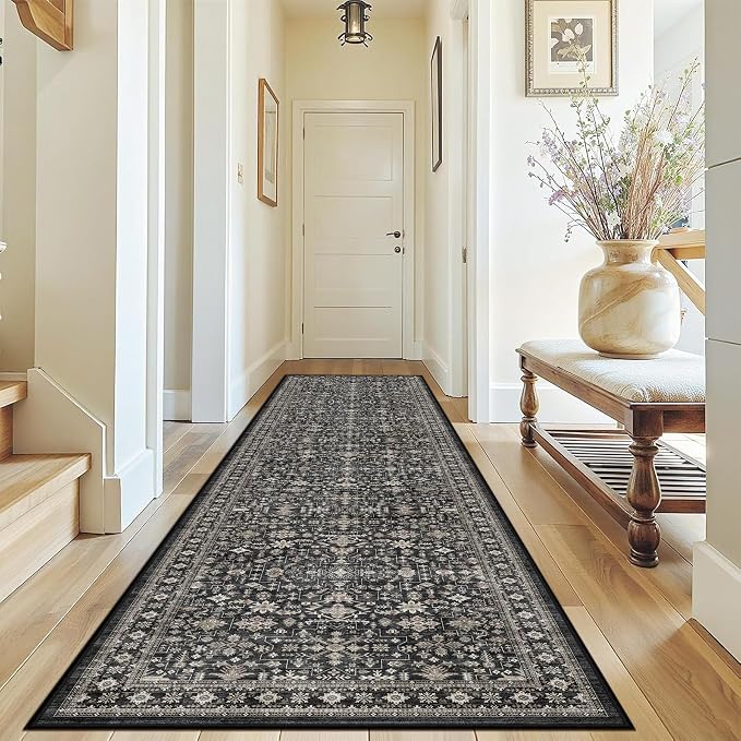Grey Floral Hallway Runner Rug 3x7 by WelcometoBabovid
