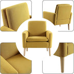 Mid-Century Modern Accent Chair, Linen Fabric Upholstered Comfy Reading Leisure - Image 4