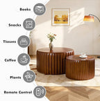 Round Nesting Coffee Table Set of 2, Mid Century Modern Wood Fluted Coffee Table - Image 4