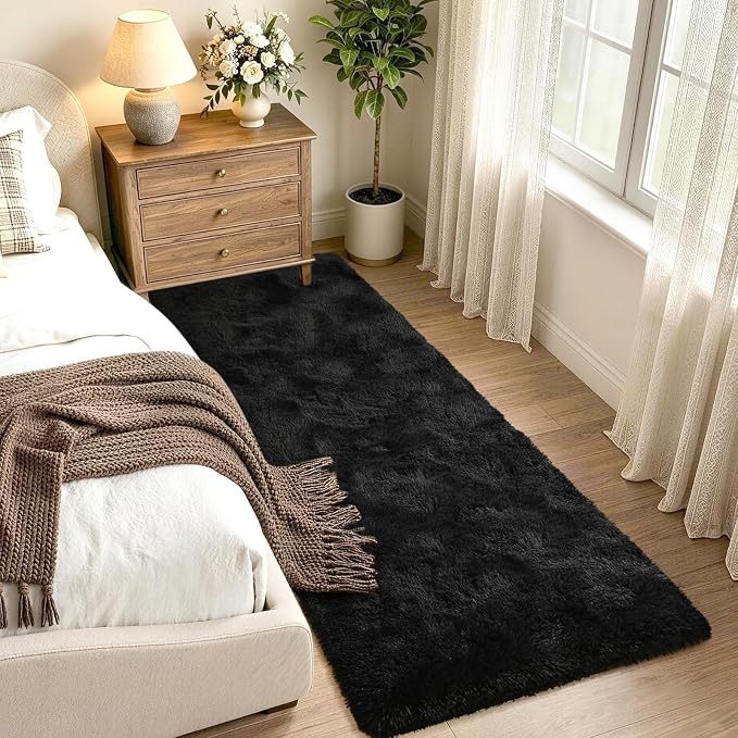 Noahas 2x8 Black Fluffy Soft Runner Rug Non-Slip - Image 2