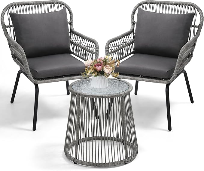 wildformers 3 Pieces Rattan Wicker Bistro Set, Outdoor Conversation Set by wildformers