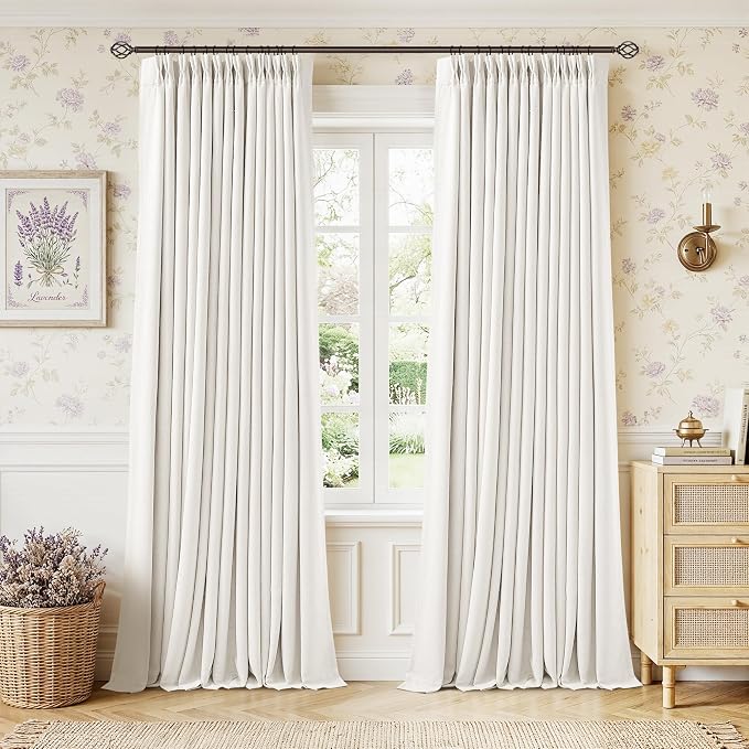 Ivory Cream Pleated 100% Blackout Linen Curtains 86 Inches Long | Memory Trained by Twodrapes