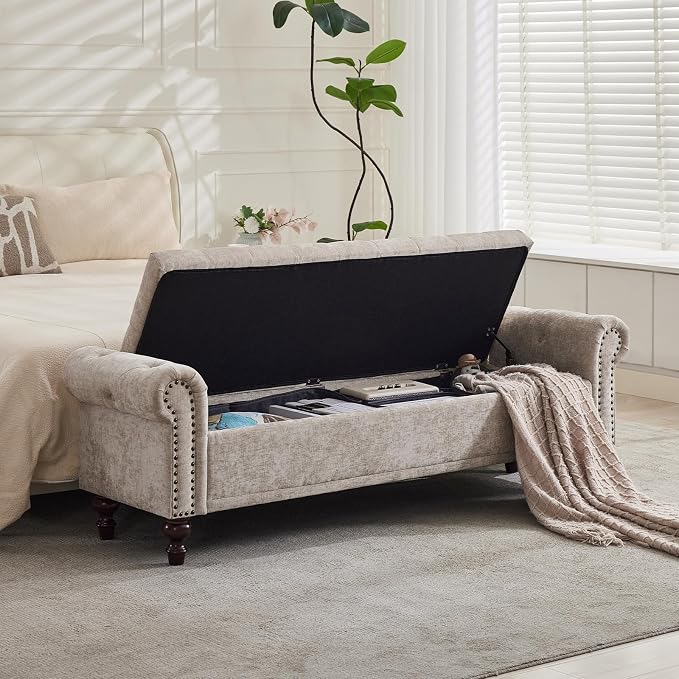 SOFTHION Storage Bench for Bedroom, Upholstered Chenille Storage Ottoman by SofthionDesign