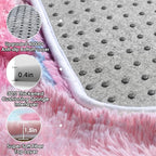 Checkered 6x9 Area Rugs for Living Room, Fluffy Pink Rainbow Girls Rug | Soft - Image 3