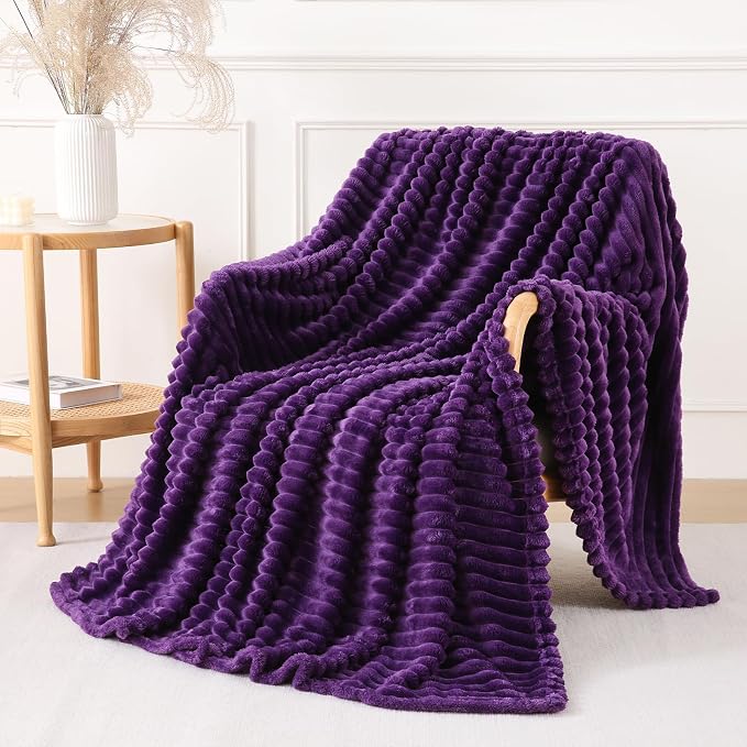 Deep Purple Throw Blanket for Couch Sofa 60x80 inches Striped Design | Fleece by Unknown