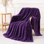 Deep Purple Throw Blanket for Couch Sofa 50x70 inches Striped Design | Fleece - Image 3