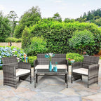 Tangkula 4 PCS Wicker Patio Conversation Set, Outdoor Rattan Sofas - Image 3