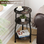 Round Side Table with Power Outlet & USB Ports, 3-Tier End Table with Storage - Image 4
