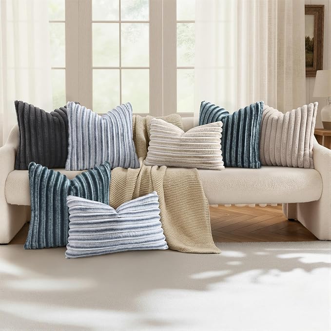 decorUhome Fall Faux Fur Throw Pillow Covers 20x20 Set of 2 Dark Grey | - Image 5