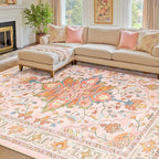 RELEANY Washable Area Rug, Water Repellent, Pet Friendly, Vintage Floral Boho by RELEANY