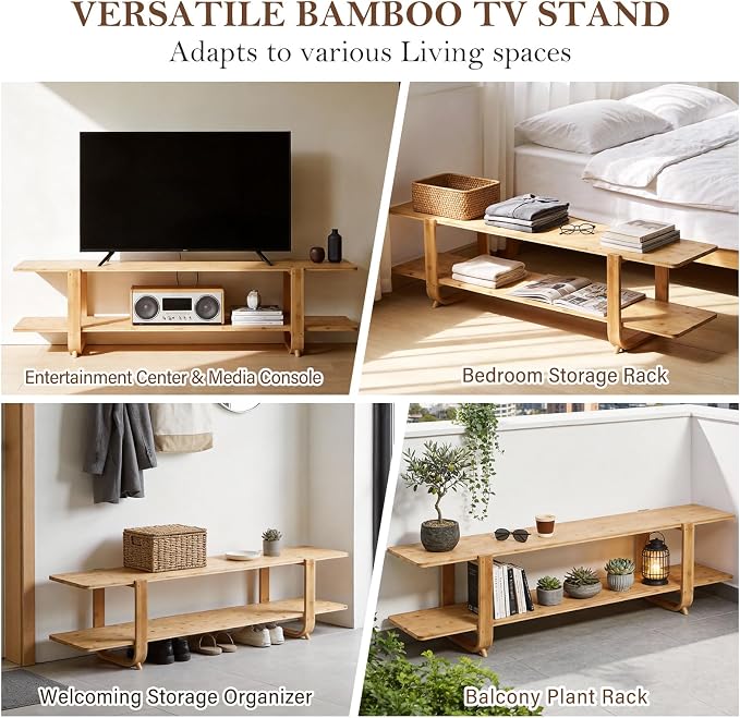 Tiita Bamboo TV Stand for 55 Inch TV, Entertainment Center - Image 5