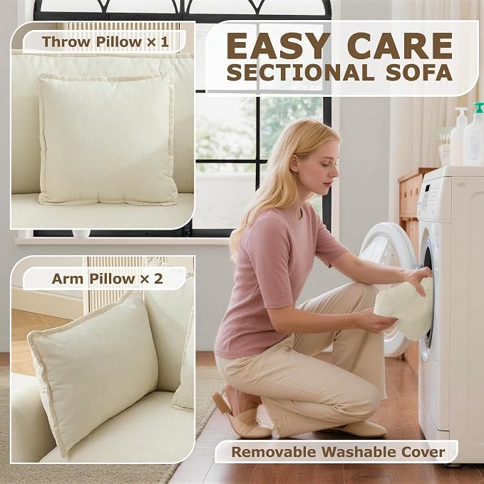Modular Sectional Sofa Cloud Couch, Deep Seat Washable Chenille Fabric Sofa - Image 6